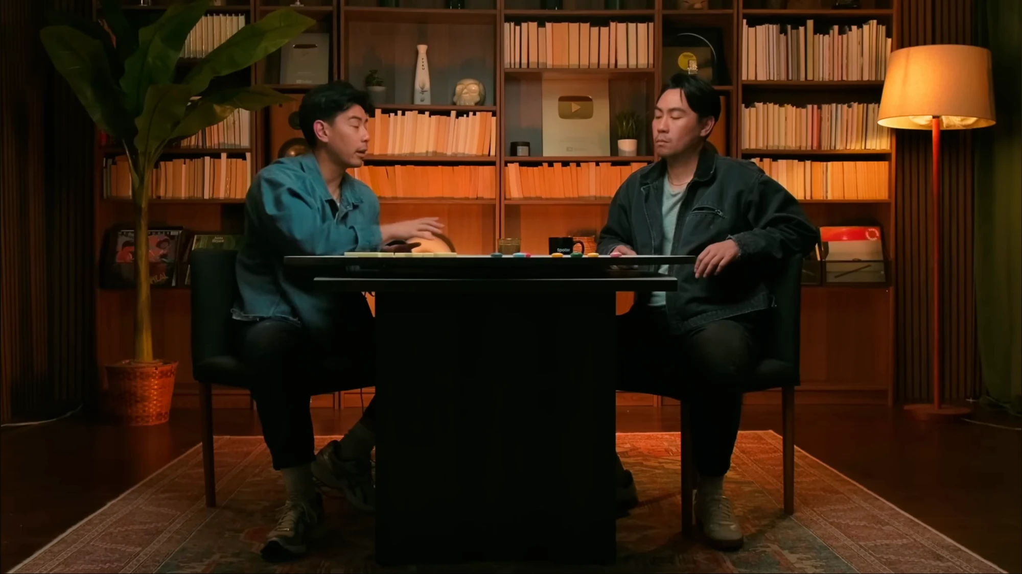 Wide two-shot at table